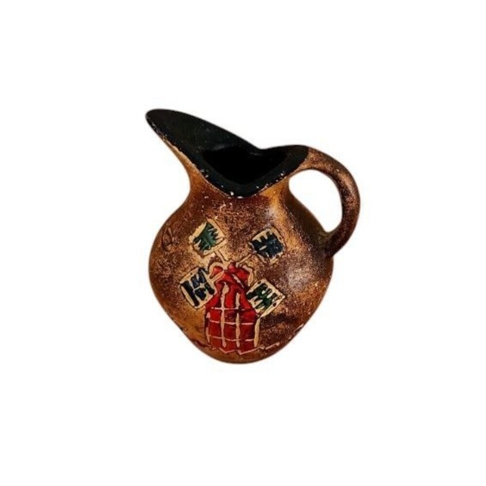 Vintage Toledo Spain Mini Pitcher Windmill Lava Glaze Small Art Pottery 2.5"